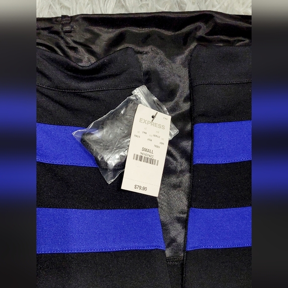 Black & Blue Striped Strapless Bodycon Bandage Dress, Small - Picture 5 of 6